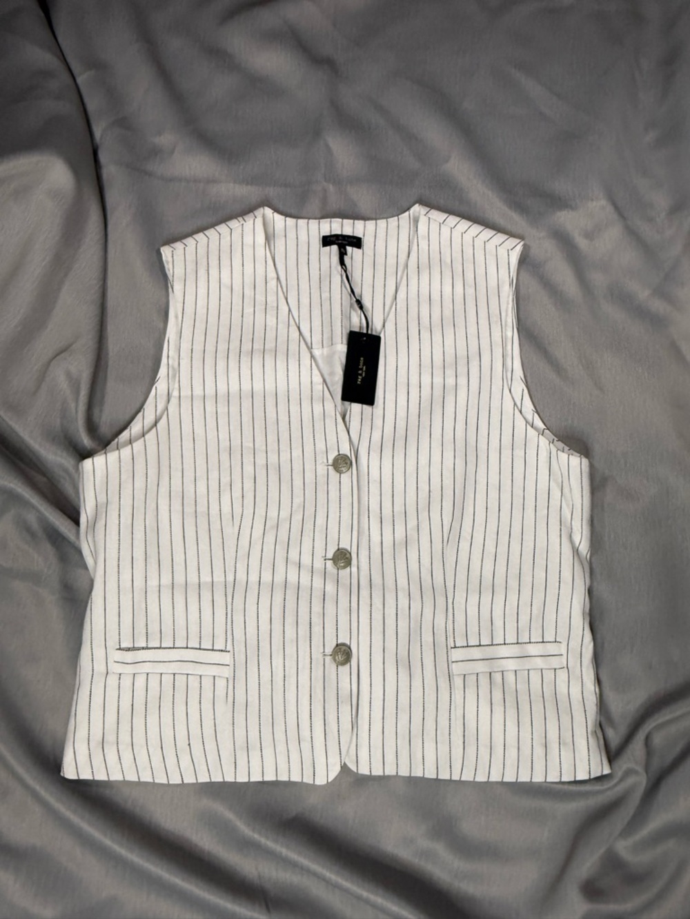 rag & bone White Pinstripe Sleeveless Vest